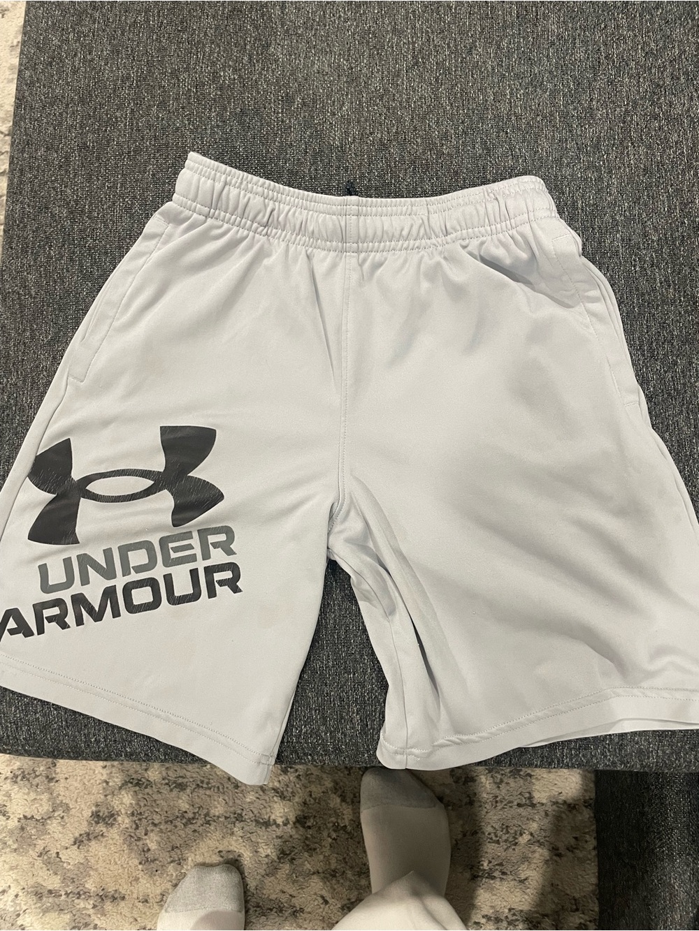 Under Armour Light Gray Logo Athletic Shorts for Kids